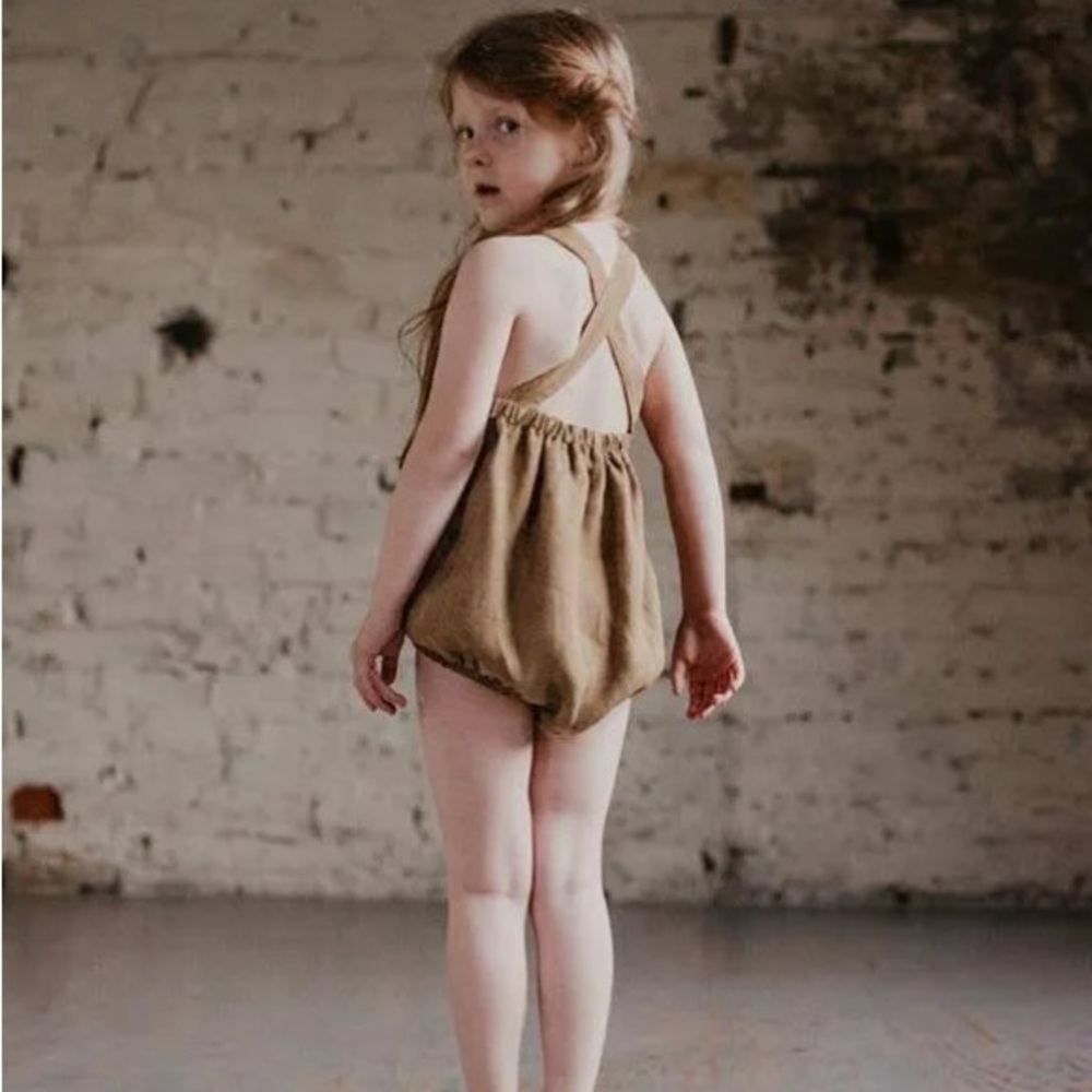 The Simple Folk | Linen Overall Romper - Oatmeal